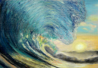 Dessin intitulée "Wave at sunset(past…" par Elena Petrova, Œuvre d'art originale, Pastel