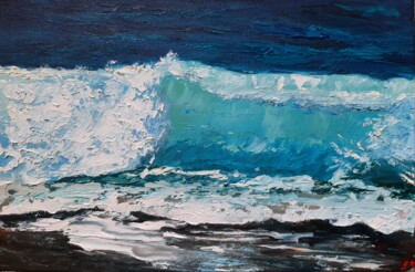 Painting titled "Wave turquoise №2" by Elena Petrova, Original Artwork, Oil