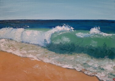 Painting titled "Wave turquoise №1" by Elena Petrova, Original Artwork, Oil