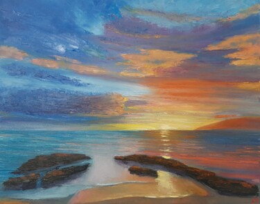 Painting titled "Sunset №3" by Elena Petrova, Original Artwork, Oil