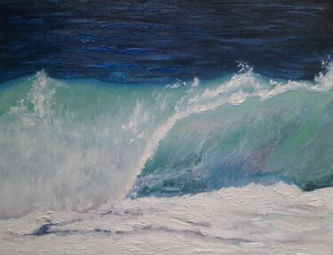 Painting titled "Wave turquoise №3" by Elena Petrova, Original Artwork, Oil