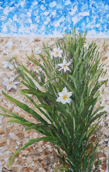 「Daffodils」というタイトルの絵画 Elena Petrovaによって, オリジナルのアートワーク, オイル