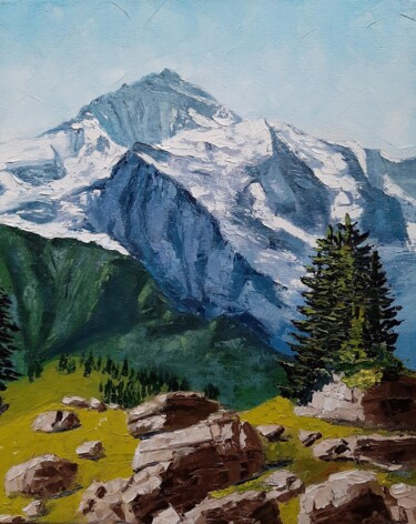 Printmaking titled "Mountains. Christma…" by Elena Petrova, Original Artwork, Digital Print