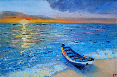 Painting titled "Sunset №5" by Elena Petrova, Original Artwork, Oil