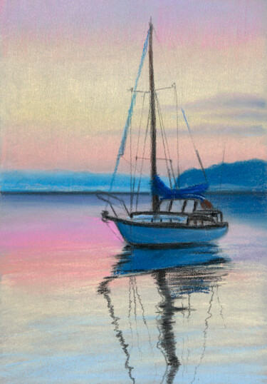 Printmaking titled "Boat. Sea(Print)" by Elena Petrova, Original Artwork, Digital Print