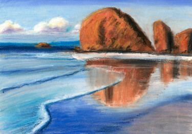 Drawing titled "Mountain. Sea(P)" by Elena Petrova, Original Artwork, Pastel