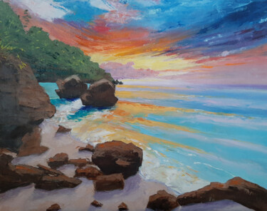 Printmaking titled "Sunset over the sea…" by Elena Petrova, Original Artwork, Digital Print