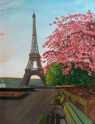 Drawing titled "Spring in Paris" by Elena Petrova, Original Artwork, Oil