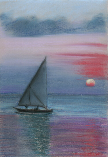 Drawing titled "Sea №14(Pastel)" by Elena Petrova, Original Artwork, Pastel