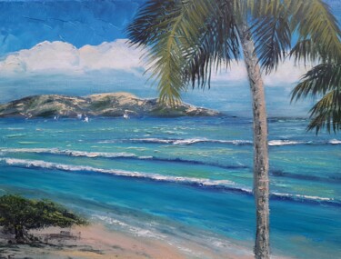 Painting titled "Palm trees №7" by Elena Petrova, Original Artwork, Oil