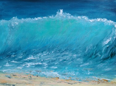 Painting titled "Turquoise wave №4" by Elena Petrova, Original Artwork, Oil