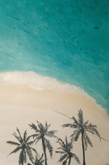 Painting titled "Palm Trees №1" by Elena Petrova, Original Artwork, Oil