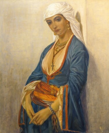 Painting titled "Middle Eastern beau…" by Elena Petrova, Original Artwork, Oil Mounted on Wood Stretcher frame