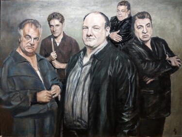 Painting titled "The Sopranos" by Elena Petrova, Original Artwork, Oil Mounted on Cardboard