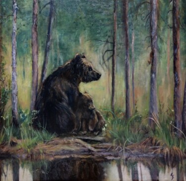 Painting titled "Woodland encounter" by Elena Petrova, Original Artwork, Oil