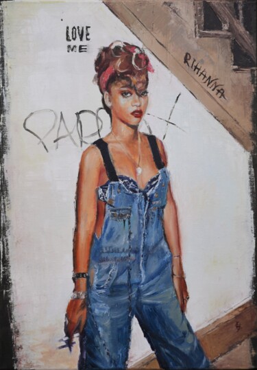 Schilderij getiteld "Rihanna" door Elena Petrova, Origineel Kunstwerk, Olie