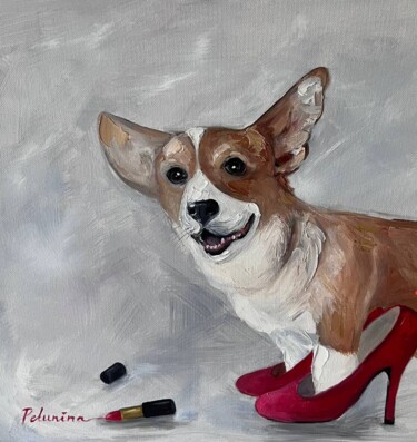 Painting titled "La coquette" by Elena Petunina, Original Artwork, Oil Mounted on Wood Stretcher frame