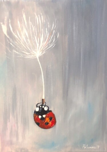 Painting titled "Ladybird" by Elena Petunina, Original Artwork, Oil Mounted on Wood Stretcher frame
