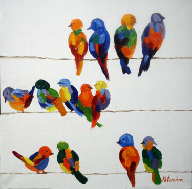 Pintura intitulada "Birds" por Elena Petunina, Obras de arte originais, Óleo Montado em Armação em madeira