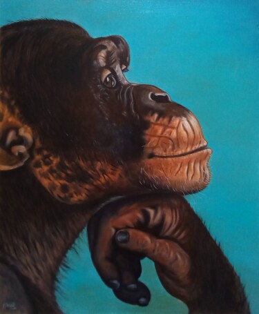 Peinture intitulée "Monkey thinks" par Elena Pimenova, Œuvre d'art originale, Huile