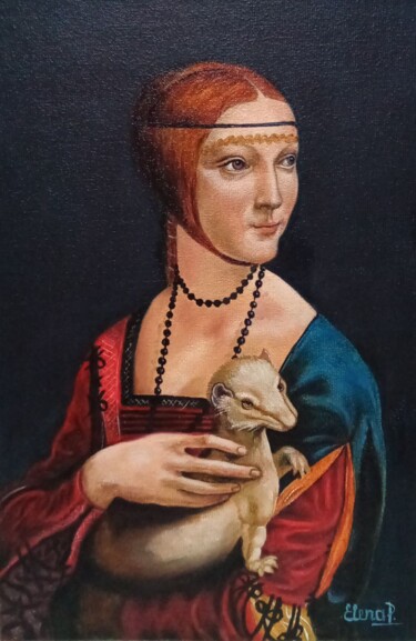 Painting titled "Lady with an ermine." by Elena Pimenova, Original Artwork, Oil