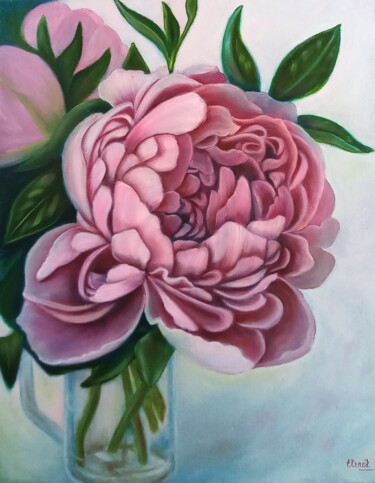 Картина под названием "Pink peony." - Елена Пименова, Подлинное произведение искусства, Масло