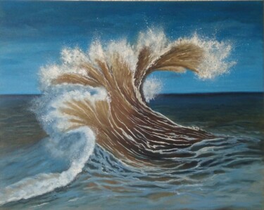 Painting titled "Wave in the night." by Elena Pimenova, Original Artwork, Oil