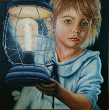Peinture intitulée "Girl with a lantern." par Elena Pimenova, Œuvre d'art originale, Huile