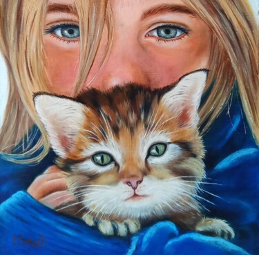 Картина под названием "Two pairs of eyes." - Елена Пименова, Подлинное произведение искусства, Масло
