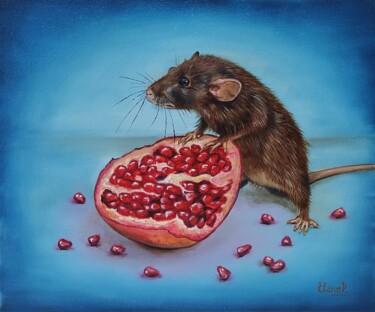 Pintura titulada "Mouse and pomegrana…" por Elena Pimenova, Obra de arte original, Oleo