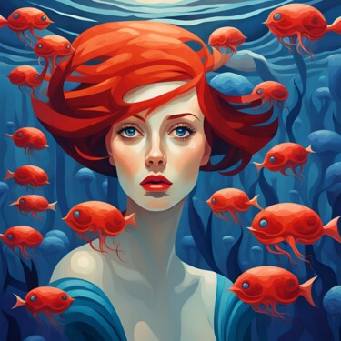 Digitale Kunst getiteld ""Underwater world"." door Elena Pitermann, Origineel Kunstwerk, AI gegenereerde afbeelding