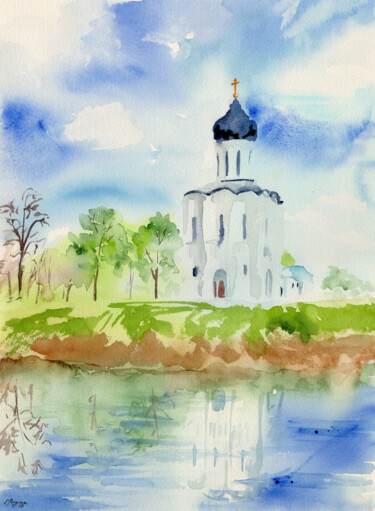 Painting titled "Church of the Inter…" by Elena Poigina, Original Artwork, Watercolor