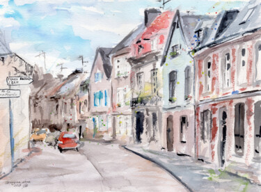 Painting titled "French street" by Elena Poigina, Original Artwork, Watercolor