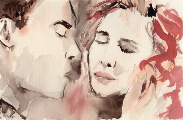 Painting titled "Lovers" by Elena Poigina, Original Artwork, Watercolor