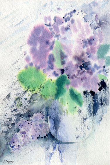 Картина под названием "Abstract lilac" - Elena Poigina, Подлинное произведение искусства, Акварель