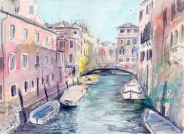 Painting titled "Morning in Venice" by Elena Poigina, Original Artwork, Watercolor