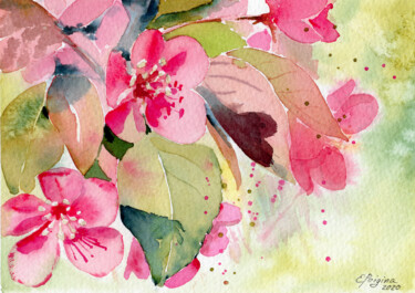 Painting titled "Apple blossom #1" by Elena Poigina, Original Artwork, Watercolor