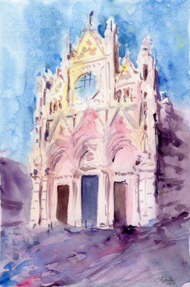 Painting titled "Siena cathedral, It…" by Elena Poigina, Original Artwork, Watercolor