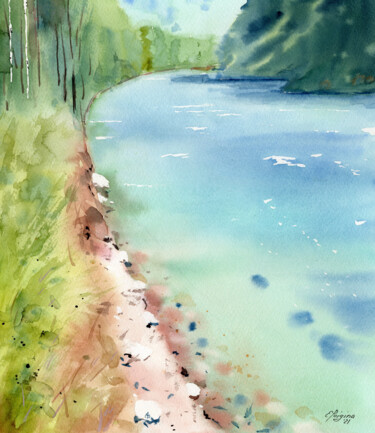 Painting titled "Transparent water o…" by Elena Poigina, Original Artwork, Watercolor