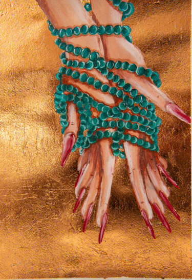 Картина под названием "Red nails and turqu…" - Elena Polak, Подлинное произведение искусства, Акрил