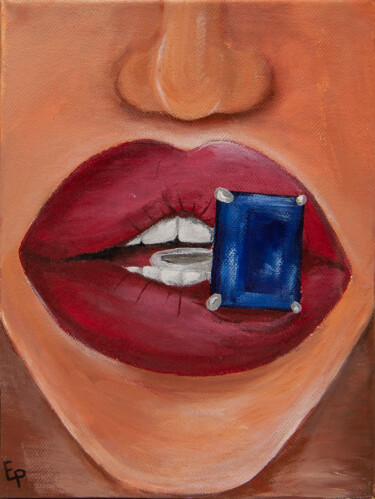 Painting titled "Sapphire  and full…" by Elena Polak, Original Artwork, Acrylic Mounted on Wood Stretcher frame