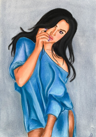 Drawing titled "Brunette young girl…" by Elena Polak, Original Artwork, Pastel