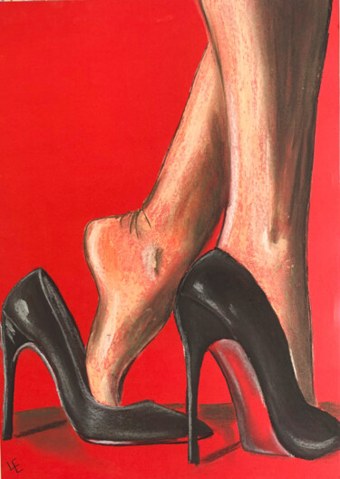 Dessin intitulée "Sexy black high hee…" par Elena Polak, Œuvre d'art originale, Pastel
