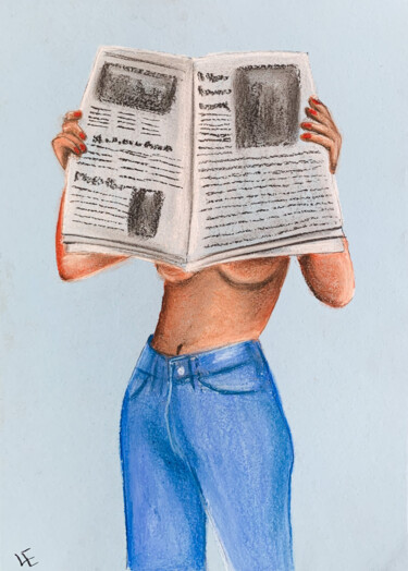 Drawing titled "Nude sexy lady read…" by Elena Polak, Original Artwork, Pastel