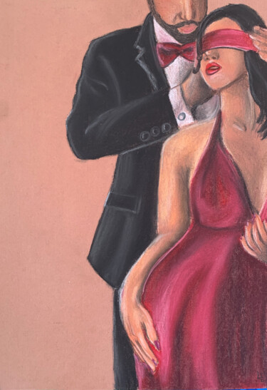 Dessin intitulée "Sexy couple in love…" par Elena Polak, Œuvre d'art originale, Pastel