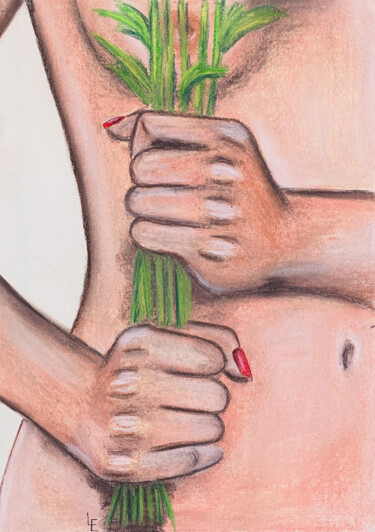 Peinture intitulée "Sexy nude girl hold…" par Elena Polak, Œuvre d'art originale, Pastel