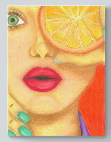 Digital Arts titled "Sexy girl with oran…" by Elena Polak, Original Artwork, 2D Digital Work