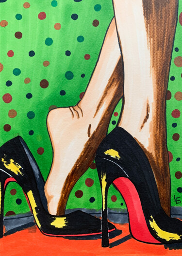 Drawing titled "High black heels gr…" by Elena Polak, Original Artwork, Marker