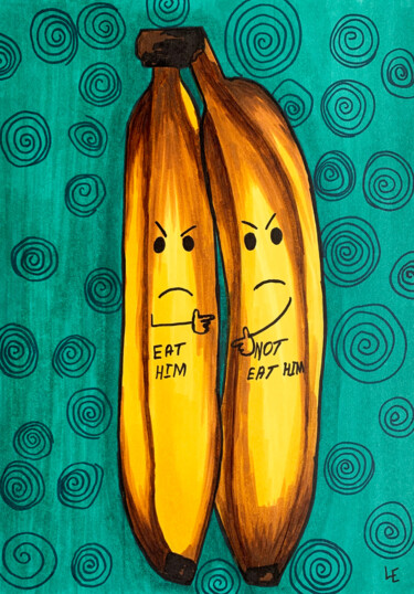 Рисунок под названием "Bananas yellow coup…" - Elena Polak, Подлинное произведение искусства, Маркер