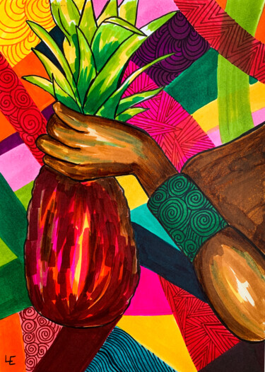 Peinture intitulée "Juicy Pineapple bri…" par Elena Polak, Œuvre d'art originale, Marqueur